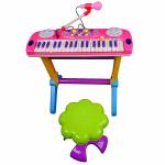 Pianinas sintezatorius su mikrofonu, kėdute ir 37 klavišais - rožinis